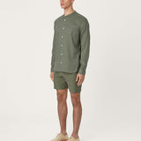 The All Day Shirt Linen Collarless || Olive | Linen