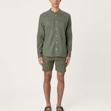 The All Day Shirt Linen Collarless || Olive | Linen