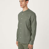 The All Day Shirt Linen Collarless || Olive | Linen