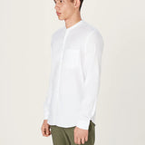 The All Day Shirt Linen Collarless || White | Linen